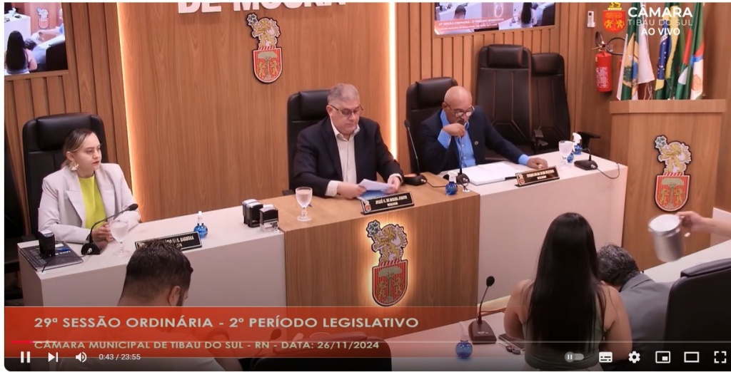 29 nova sessão ordinária Camara municipal de Tibau do Sul